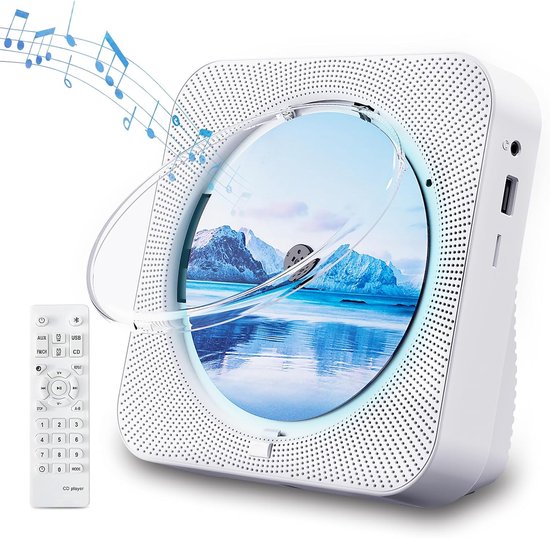 Draagbare CD-speler wit met Bluetooth 5.1, dubbele HiFi-luidsprekers, oplaadbaar, USB, FM-radio, TF-kaart