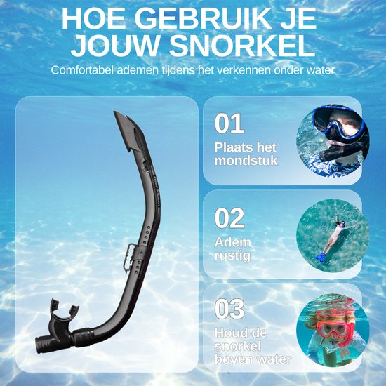 ReefTourer Snorkelset – Premium duikbril met snorkel, hypoallergene siliconen snorkelmasker één venster – Zwart – RC-0105-BKBK