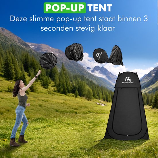 Travelhawk Pop-Up Tent - 1 Persoons - Douchetent - Wc Tent - Omkleedtent - 200cm x 120cm x 120cm - Voor Camping, Strand & Outdoor - Zwart van Travelhawk — afbeelding 4