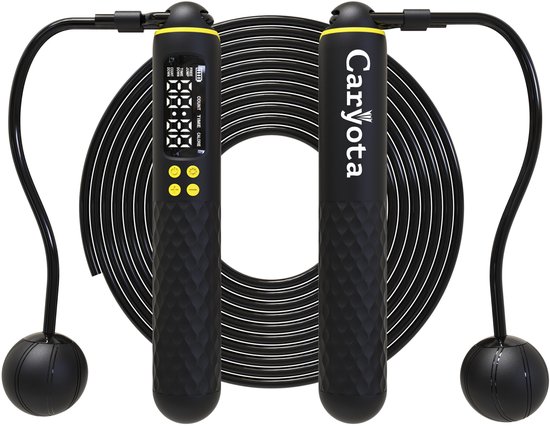 Caryota Smart Springtouw - Verstelbare Lengte - Sprong- en Calorieteller - Draadloos - Ook voor Binnengebruik - LCD Display - Antislip - Fitness