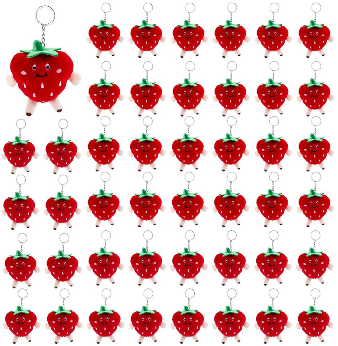Pluche Sleutelhangers - Schattige Aardbei - Set van 48 stuks