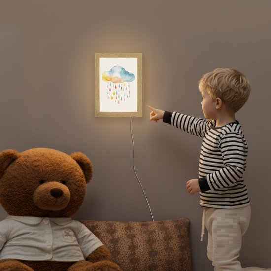 Nachtlampje 15x20 cm - Kinder lamp - Wolk - Regen - Watercolor - Kleurrijk - Tafellamp kinderkamer - Slaapkamer lamp - Bedlamp kinderen - Kinderlampje stopcontact - Wandlamp babykamer - Nachtlampjes van Merkloos — afbeelding 5