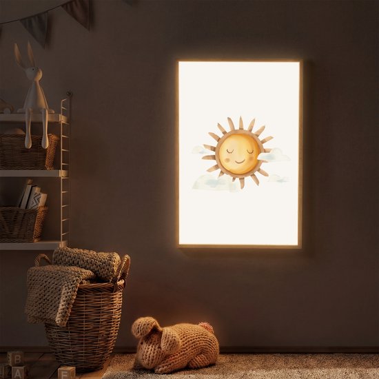 Nachtlampje 60x90 cm - Kinder lamp - Zon - Wolken - Pastel kleuren - Tafellamp kinderkamer draadloos - Slaapkamer lampje - Bedlamp kinderen - Kinderlampje - Wandlamp babykamer - Nachtlampjes van OnlyWow — afbeelding 2