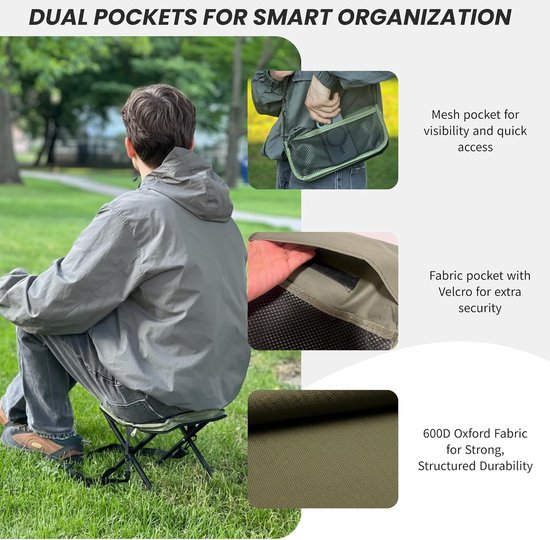 Opvouwbare Kruk Rugzak - Multifunctionele Kruk met Rugzak - Oxford Stof en Koolstofstaal - Draagbare Vouwbare Stoel - Voor Kamperen, Vissen, Wandelen, Strand, Picknick, Reizen - Measures only 31 x 14 x 5 cm when folded - Groen — afbeelding 5