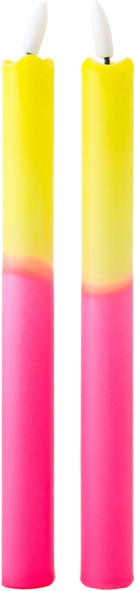 Aifcandles LED Dinerkaarsen Neon Roze Neon Geel met Kleurverloop Gedipt - Set van 2 - Incl. Batterij - Timerfunctie - Werkt met Afstandsbediening - Aifcandles Recht Neon Geel Roze