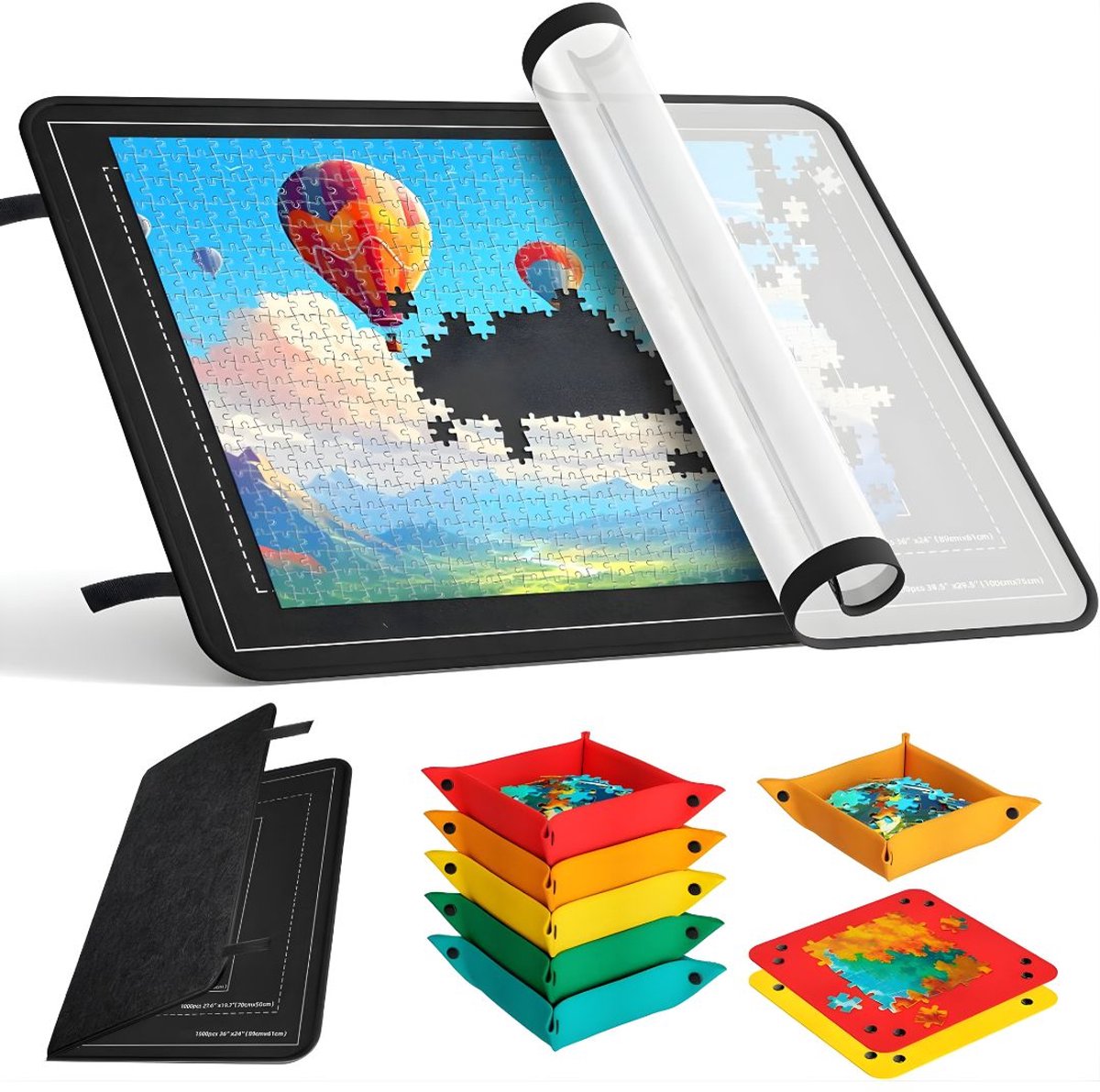 DnA® Puzzeltafel - Puzzelbord - Puzzelkoffer - Puzzelplaat - Zwart - 95cm x 65cm x 1cm