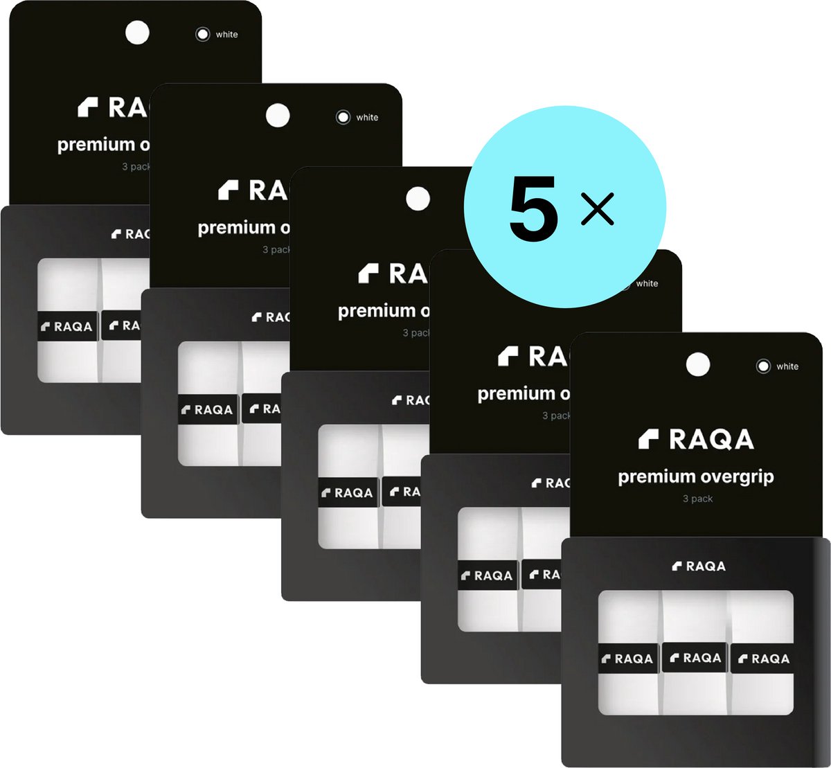 Raqa ® 4+1 gratis - 5x premium padel overgrip (15 stuks) - Wit - Griptape - Padel - Padelgrips - Overgrip padel - padel racket grip