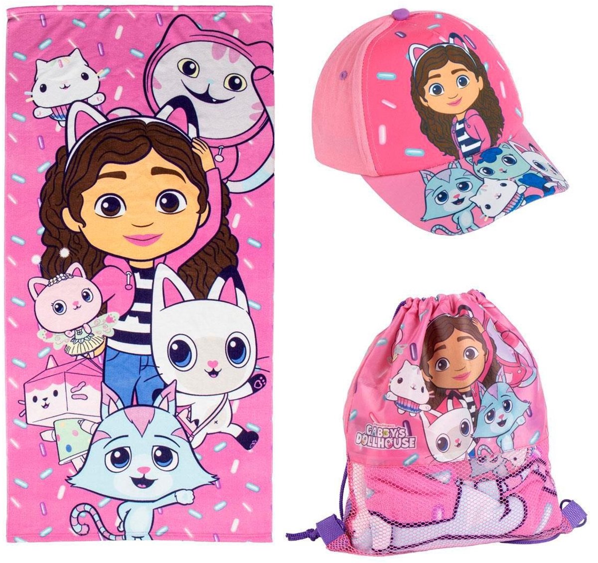 Gabbys Dolls House Strand Set Tas - Kinderen Accessoires - Baddoek - Tas - Pet - Gabby's Poppenhuis - Vakantie rugzak