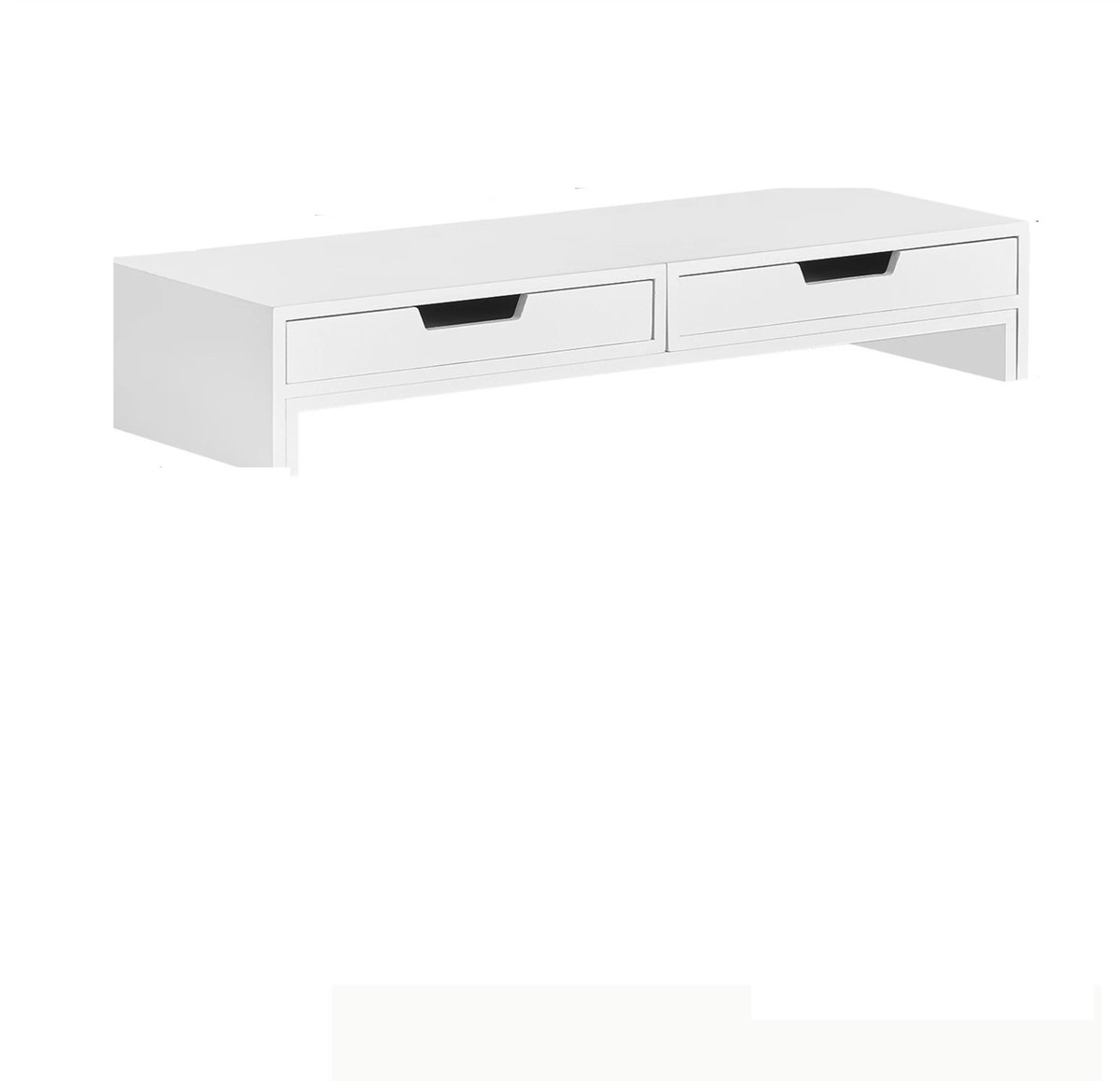 Linkforu - Beeldschermverhoging voor 2 Monitoren - Beeldschermstandaard met 2 Lades – PC Verhoger - Meubel In Breedte Verstelbaar 60-107 cm – Wit - H11xL22cm