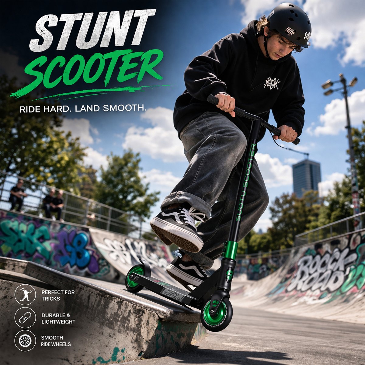 Suotu Stuntstep - Step - Stuntstep Jongens en meisjes - Kinderstep - Maximale stuurhoogte: 78 cm - Aluminium - Zwart/Green — afbeelding 6