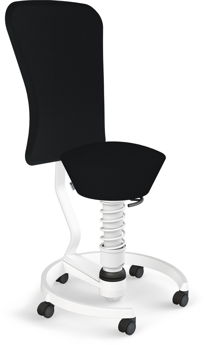 Swopper met rugleuning, harde wielen, standaard witte veer, recycled polyester Cura black