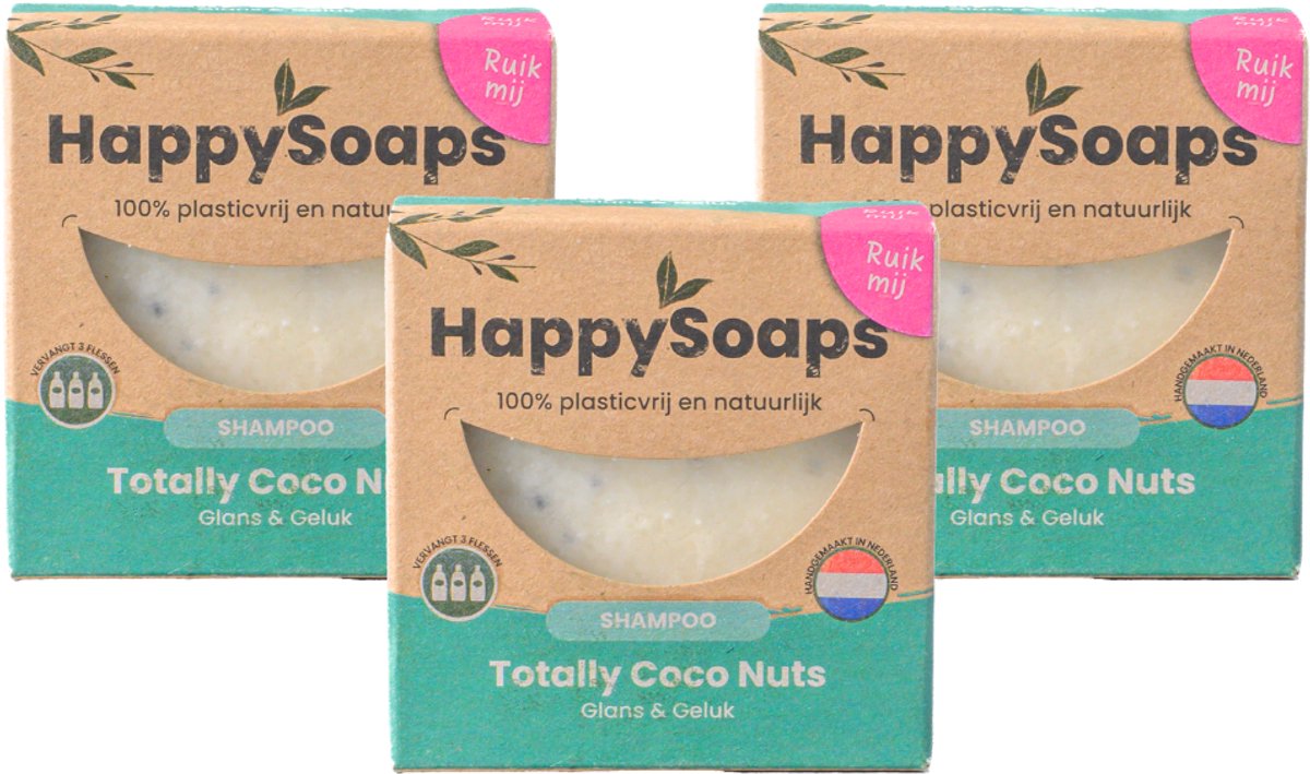 HappySoaps Coco Nuts – 3× Shampoo Bar – Halfjaar Box – Natuurlijke Shampoo – Kokosgeur - Voordeelverpakking