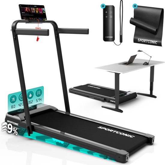 Sportconic Loopband 1-12km/u – Walking Pad – Loopband Inklapbaar – Wandelband – Met Hellingfunctie – Incl. Tablethouder, Afstandsbediening en Beschermmat