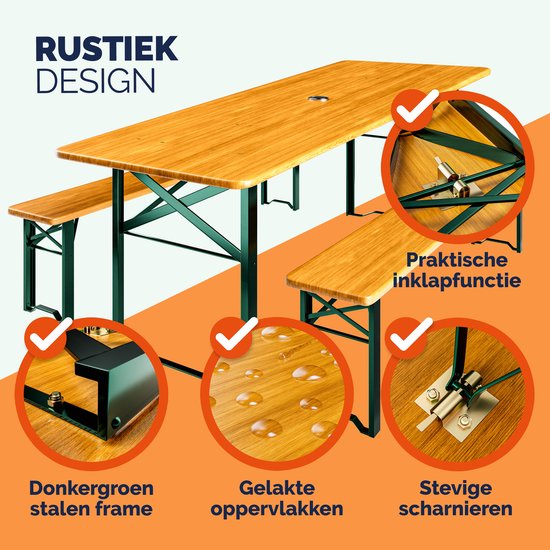 Casaria tuinset - 3 delig 8 personen inklapbaar - 170x46x75 cm