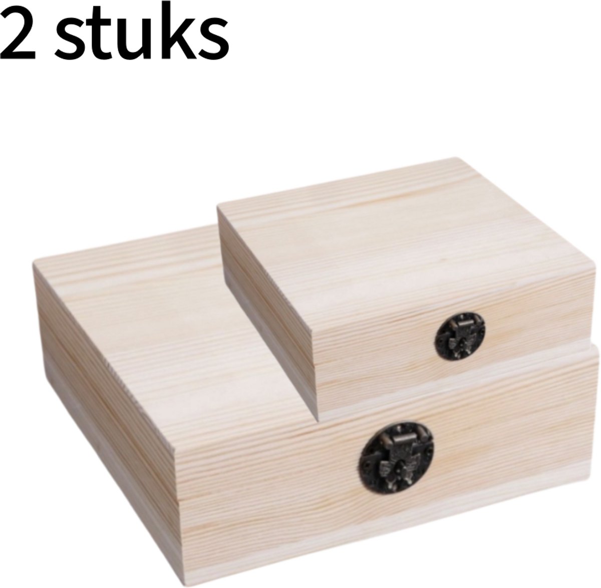 Houten Sieraden Opbergdoos met Deksel - 15x10x5 cm & 20x15x7 cm - 2 stuks - Naturel