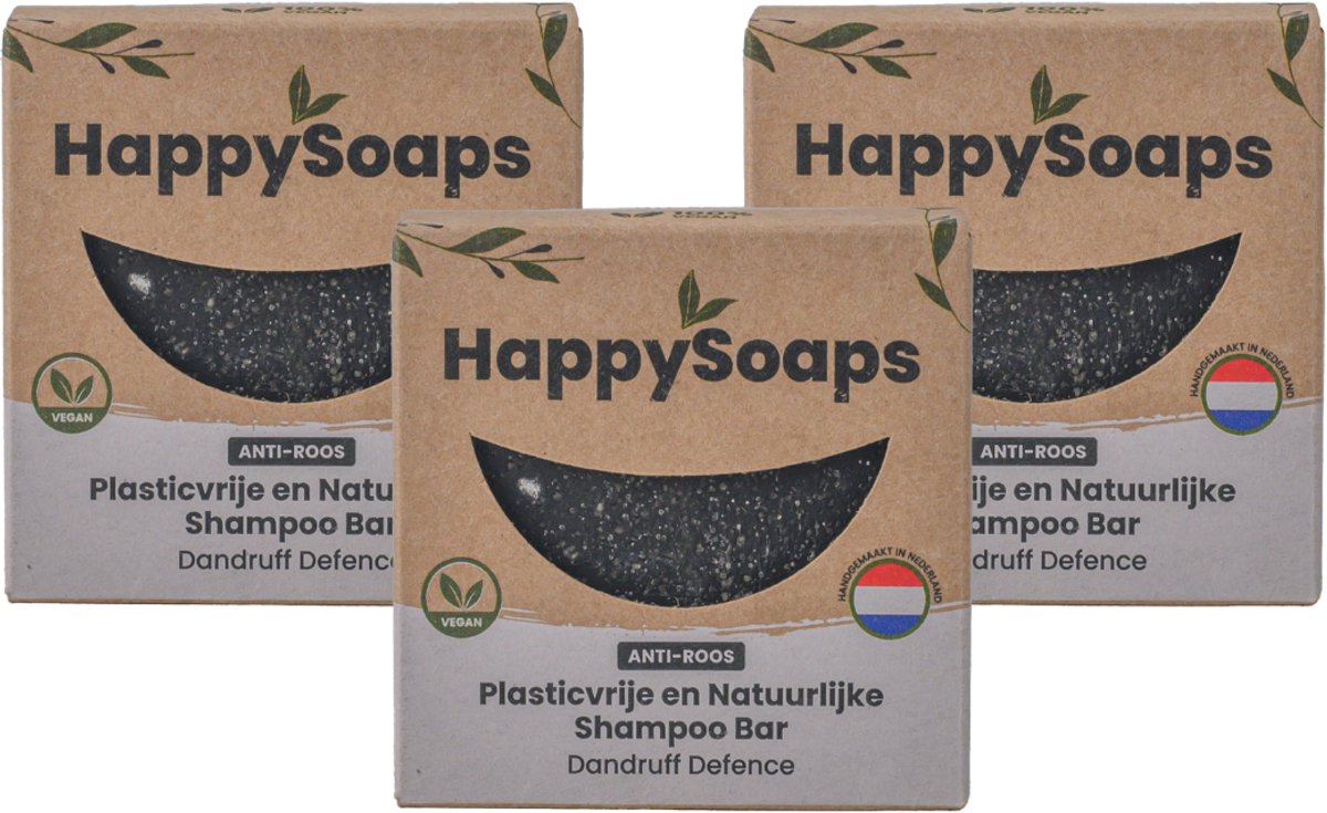 HappySoaps Dandruff Defence – 3× Shampoo Bar – Halfjaar Box – Natuurlijke Shampoo – Anti-Roos – Voordeelverpakking