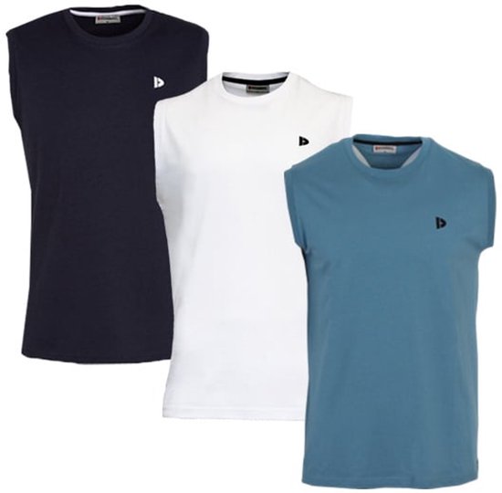 3-Pack Donnay - T-shirt zonder mouw (Stan) - Sportshirt - Heren - Navy/White/Light Denim Blue (755) - maat XXL