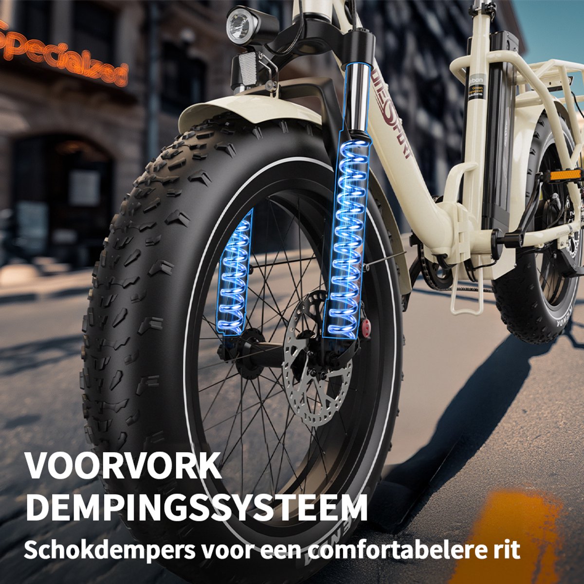 ONESPORT OT16Max Opvouwbare Elektrische Fiets – 864Wh Accu – Actieradius tot 120 km –20×4.0 Inch Fatbike – Aluminium Lage Instapframe – Shimano 7 Versnellingen – Hydraulische Schijfremmen – Max. Belasting 120 kg – Stads E-bike – Crèmewit – foto 3