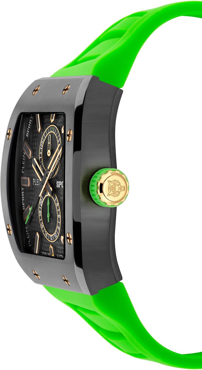 Plein Sport Stormbreaker Multifunctioneel Horloge Groen Kast: 100% Gerecycled Roestvrij Staal| Armband: Siliconen 52 mm PSSGA0126, PSSGA0226, PSSGA0326, PSSGA0426, PSSGA0526, PSSGA0626