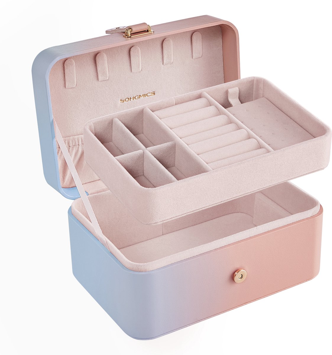SONGMICS - Sieradendoos - Juwelendoos - Reizen - 2 Lagen - Draagbaar en Compact - Ideaal als Cadeau