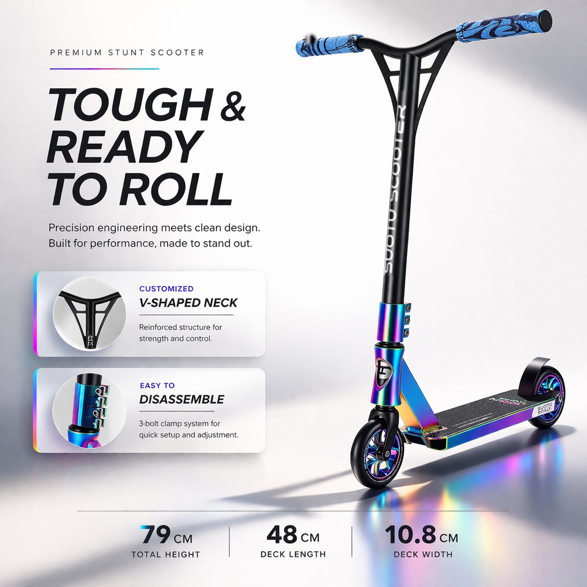 Suotu Stuntstep - Step - Kinderstep - Silent axle - Chrome ABEC-9 bearing - Speelgoed Jongens/Meisjes - Aluminium - Rainbow — afbeelding 4