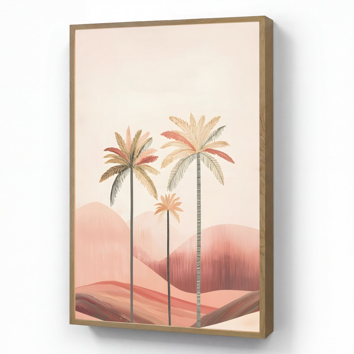 Wandlamp 60x90 cm - Oplaadbaar - Palmbomen - Heuvels - Minimalistisch - Zachtroze - Wandla