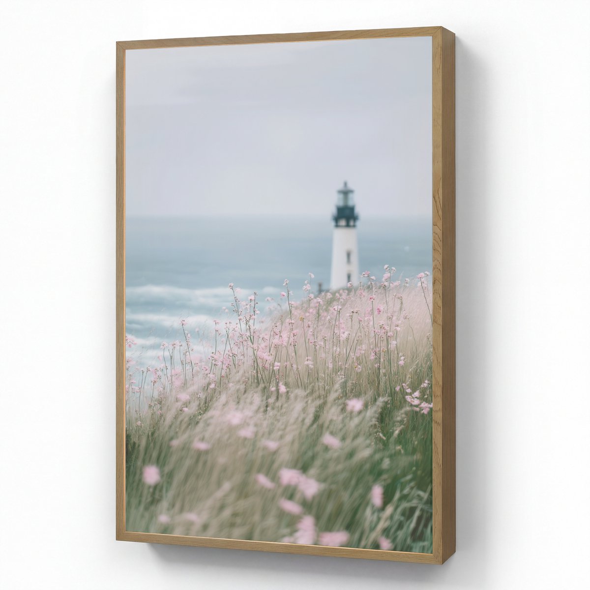 Wandlamp 70x100 cm - Oplaadbaar - Vuurtoren - Klif - Zee - Bloemen - Wandlampen binnen woo