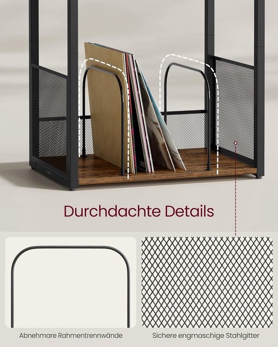 Homesy LP Speler Meubel - Platenspeler meubel - Platenspelerkast - LP Kast - Vinylkast - LP opbergkast - 30×81×69 cm-Platenspeler Standaard met Platenopslag - 3 Etages - Voor ca. 140 LP’s - Bijzettafel & Vinylrek - Industrieel Design — afbeelding 4