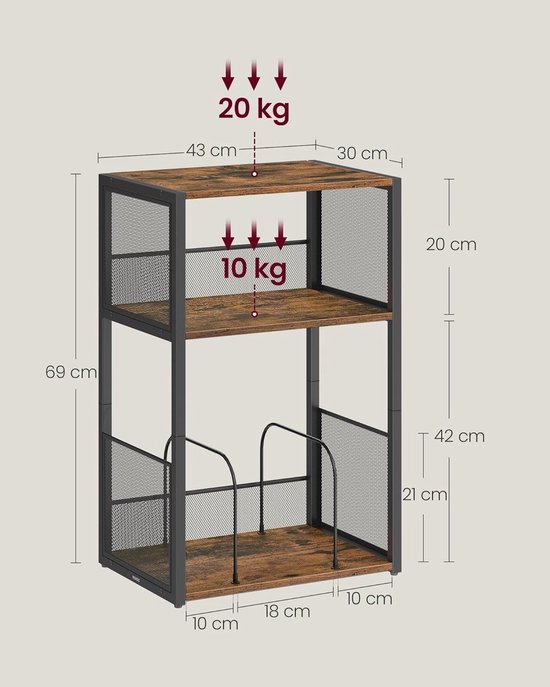 Homesy LP Speler Meubel - Platenspeler meubel - Platenspelerkast - LP Kast - Vinylkast - LP opbergkast - 30×81×69 cm-Platenspeler Standaard met Platenopslag - 3 Etages - Voor ca. 140 LP’s - Bijzettafel & Vinylrek - Industrieel Design — afbeelding 3
