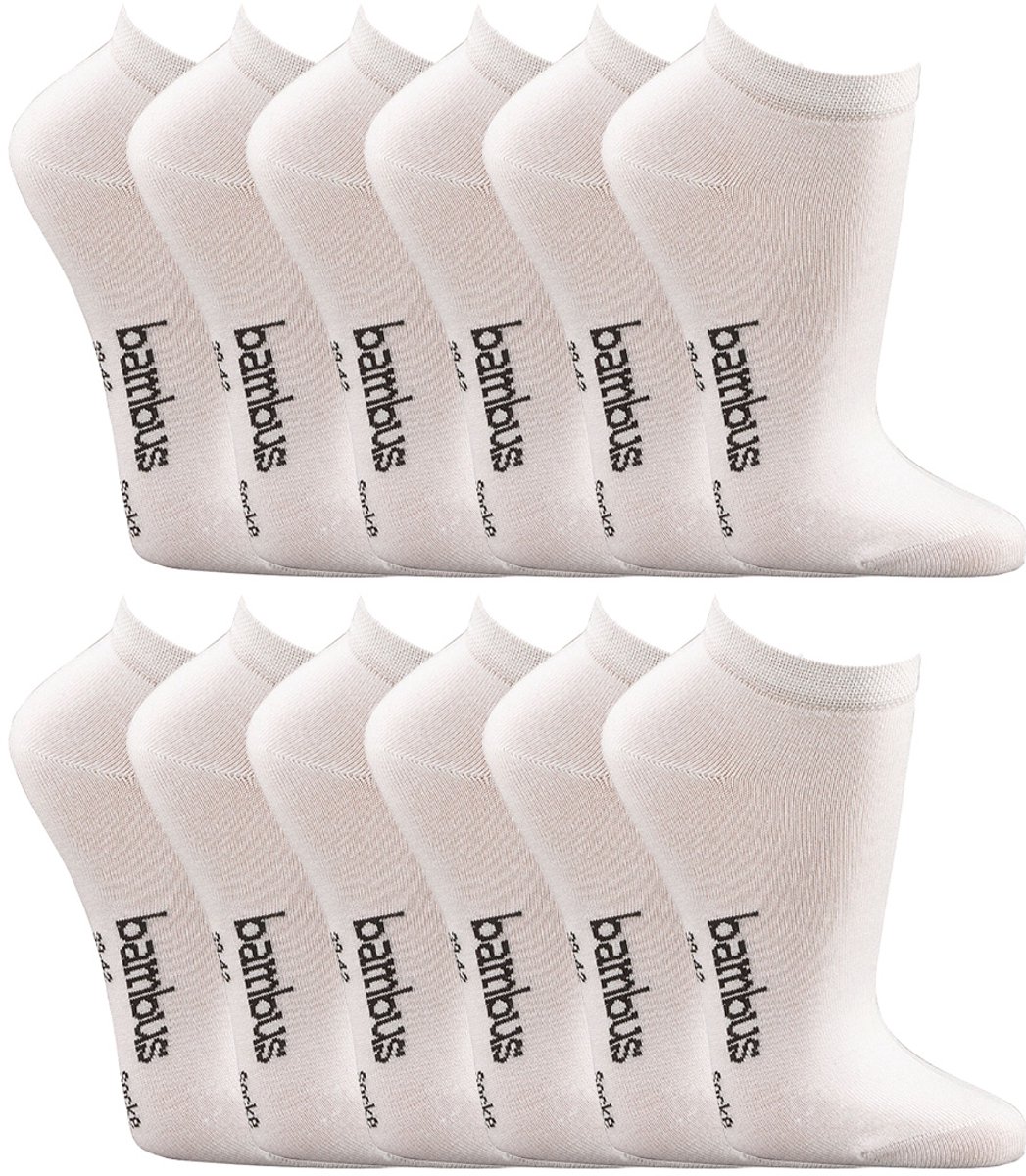 Socks4Fun - 12 Paar - Sneakersokken - Bamboe - Ademend - Wit - Maat: 43-46