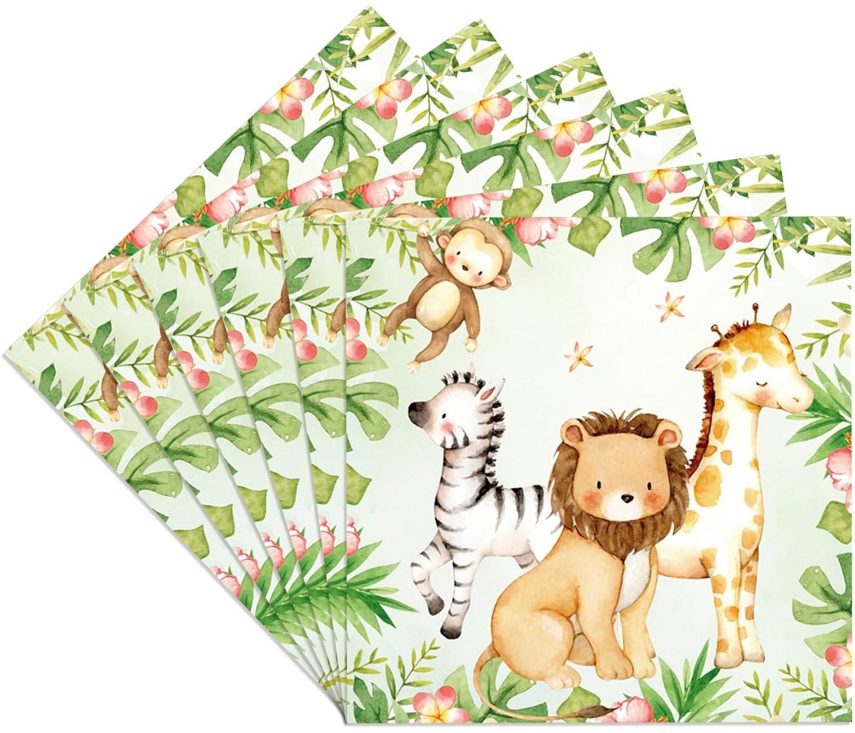 Allecto - Kinderverjaardagsservetten - Feestdecoratie - Wegwerpservetten - Jungle thema - Papieren servetten - Dierenmotieven - Geschikt voor verja...