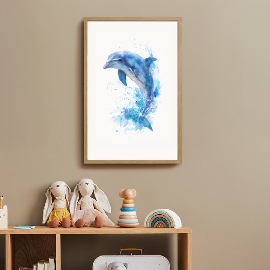 Nachtlampje 40x60 cm - Kinder lamp - Dolfijn - Water - Blauw - Tafellamp kinderkamer draadloos - Slaapkamer lampje - Bedlamp kinderen - Kinderlampje - Wandlamp babykamer - Nachtlampjes van OnlyWow — afbeelding 3