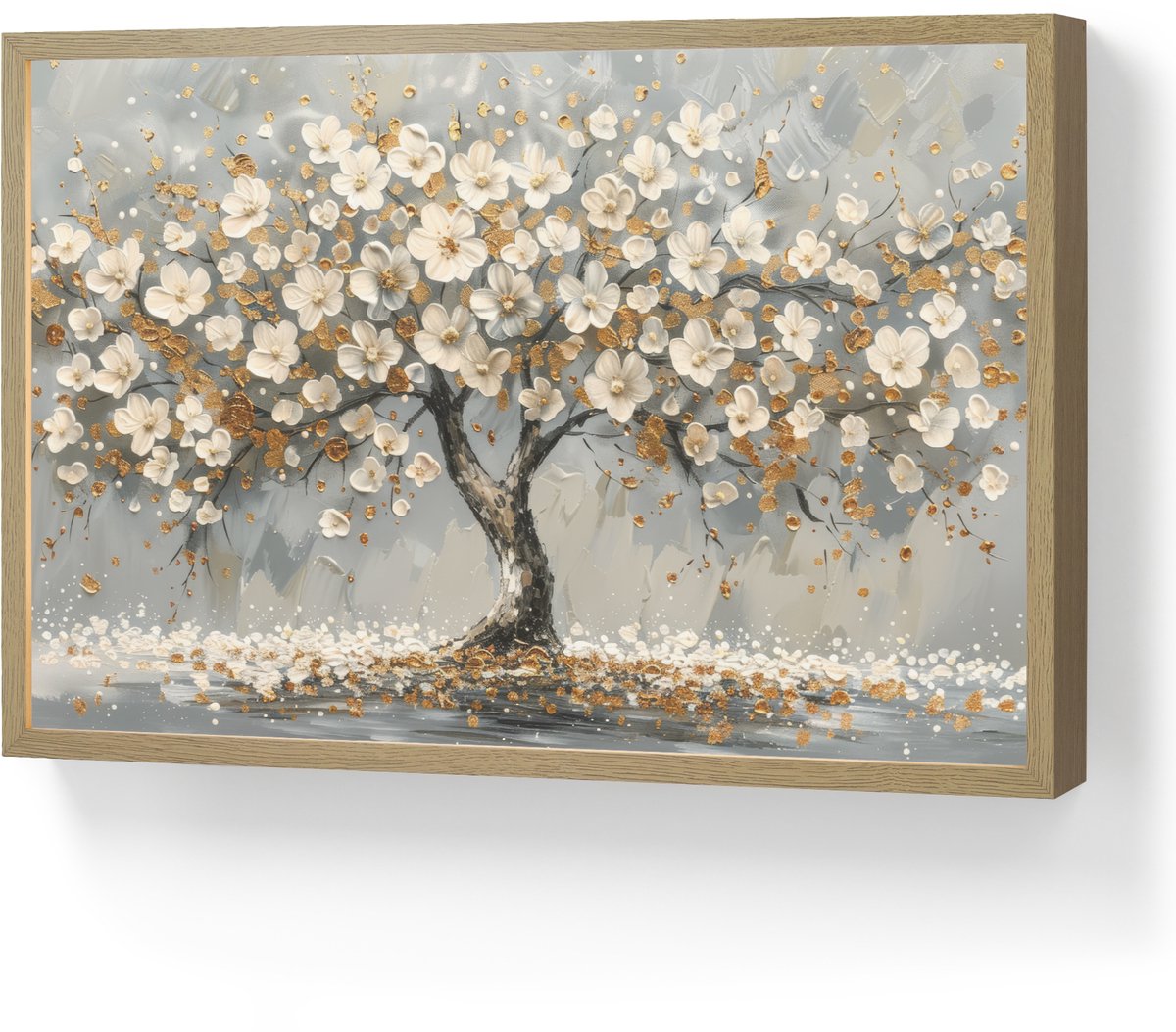 Wandlamp 60x40 cm - Oplaadbaar - Boom - Goud - Bloemen - Abstract - Kunst - Wandlampen bin