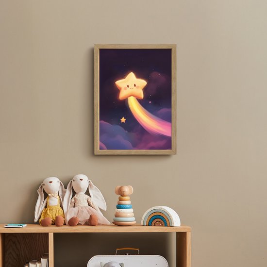 Nachtlampje 30x40 cm - Kinder lamp - Ster - Gezichtje - Lichtgevend - Tafellamp kinderkamer draadloos - Slaapkamer lampje - Bedlamp kinderen - Kinderlampje - Wandlamp babykamer - Nachtlampjes van Merkloos — afbeelding 3