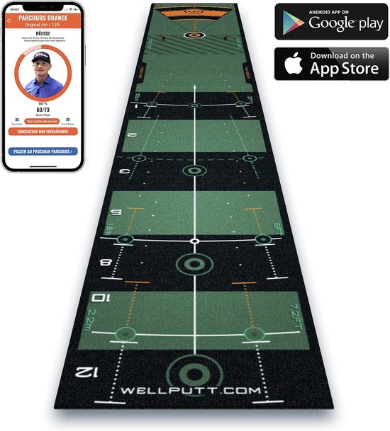 Puttingmat - Golf Puttingmat - 4 Meter - Luxe Golfoefenmat - Professionele Putting Green voor Binnen - 3 Meter Putting Area - Met Trainingsrichtlijnen - Visuele Hulplijnen - Indoor Golf Training - Snelheid & Controle - Groen - 4m — afbeelding 2