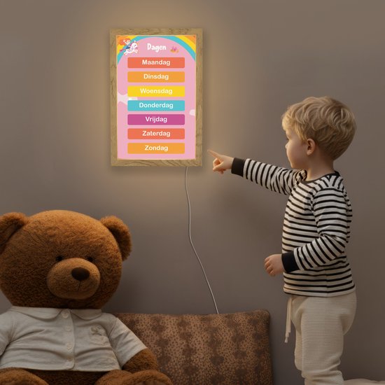 Nachtlampje 20x30 cm - Kinder lamp - Dagen van de week - Educatief - Leren voor kinderen - Roze - Tafellamp kinderkamer - Slaapkamer lamp - Bedlamp kinderen - Kinderlampje stopcontact - Wandlamp babykamer - Nachtlampjes van Merkloos — afbeelding 5