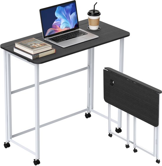 Soontrans-Bureaus-Verplaatsbare Bureaus-Inklapbaar Bureau-Opvouwbaar Bureau-Tafel-Rolbureau-Mobiel Bureau-Bureaublad met Bekerhouders-Zwart