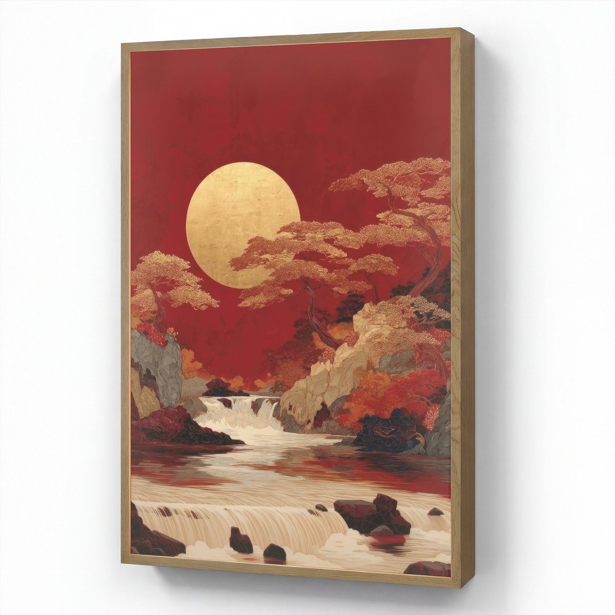 Wandlamp 60x90 cm - Oplaadbaar - Volle maan - Landschap - Waterval - Wandlampen binnen woo