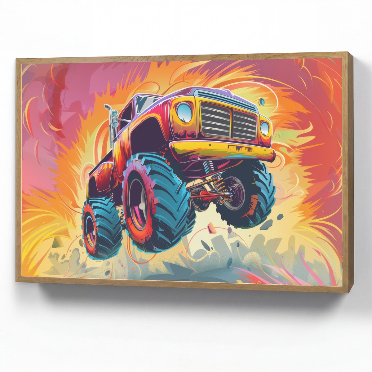 Nachtlampje 90x60 cm - Kinder lamp - Monstertruck - Auto - Jongens - Kleurrijk - Tafellamp