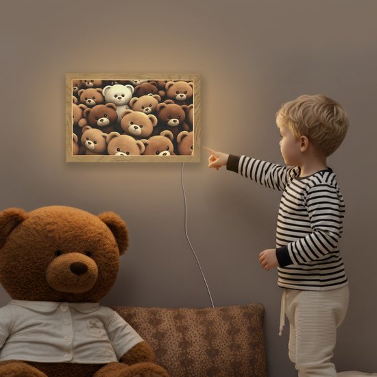 Nachtlampje 30x20 cm - Kinder lamp - Teddybeer - Knuffel - Bruin - Beer - Jongens - Meisjes - Tafellamp kinderkamer - Slaapkamer lamp - Bedlamp kinderen - Kinderlampje stopcontact - Wandlamp babykamer - Nachtlampjes van Merkloos — afbeelding 5