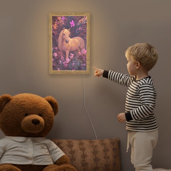 Nachtlampje 20x30 cm - Kinder lamp - Paard - Bloemen - Paars - Vlinder - Tafellamp kinderkamer - Slaapkamer lamp - Bedlamp kinderen - Kinderlampje stopcontact - Wandlamp babykamer - Nachtlampjes van Merkloos — afbeelding 5