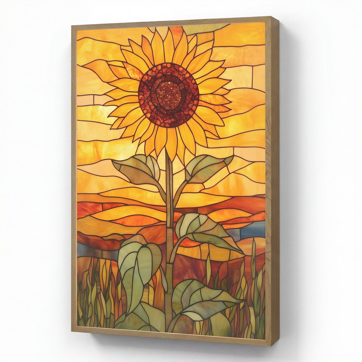 Wandlamp 60x90 cm - Oplaadbaar - Zonnebloem - Mozaïek - Zonsondergang - Geel - Wandlampen 