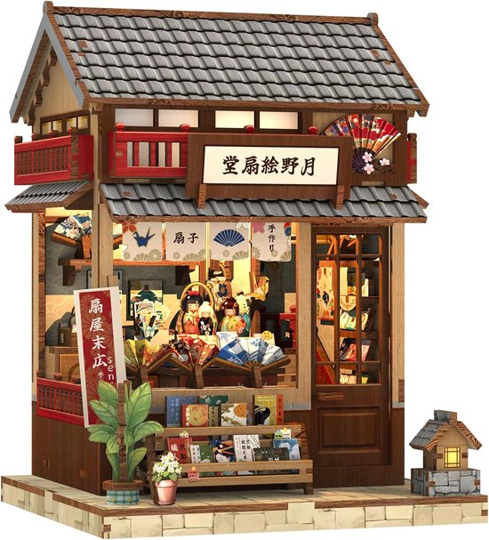 CuteBee CWGC205 Tsukino Eogi-dou Japans Winkel Book Nook Bouwpakket | Miniatuur theatrale huisjes pakket modelbouw voor volwassenen | Houten 3D Puzzel | Woonkamer decoratie boekensteun | Led lights verlichting ingebouwd | DIY boekenhouder collectie