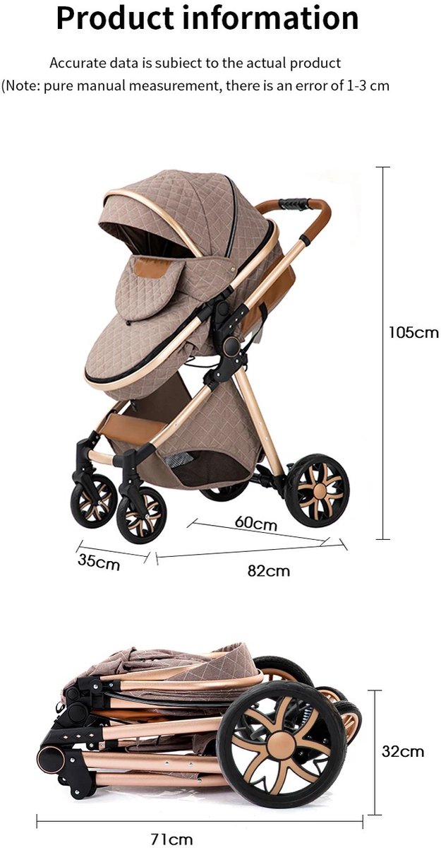 Kinderwagen Khaki 3 In 1 Inklapbare Buggy - afbeelding 2