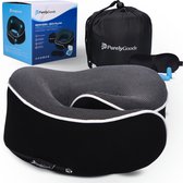 PurelyGoods® Coussin de Nuque – Ensemble Coussin de Voyage Luxe – Mousse à Mémoire de Forme – Avion & Voiture – Noir – Incl. Masque de Sommeil et Bouchons d’Oreilles