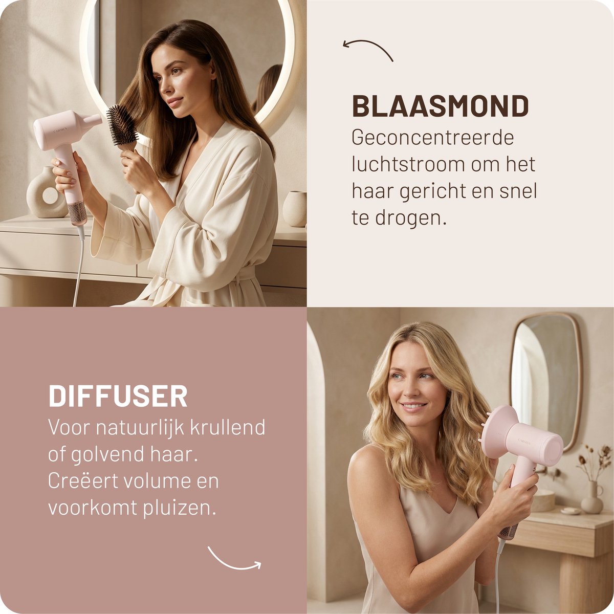 Carmen CHD1630P - Föhn - Haardroger - Föhn met diffuser - 3 warmtestanden - Warm koud functie - Roze thumbnail 4
