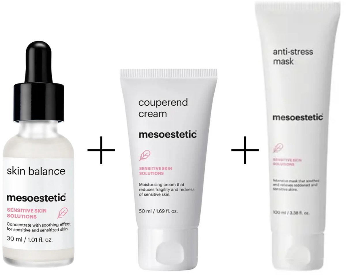 Mesoestetic Set Gevoelige Huid – Couperend Cream + Skin Balance + Anti Stress Mask – Tegen Roodheid & Irritatie