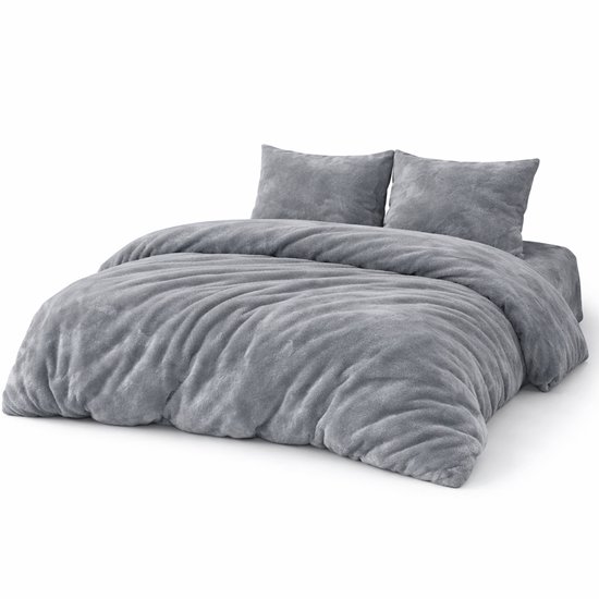 Zachtbeddengoed.nl – Dubbelzijdig Velvet Dekbedovertrek – 240x200 cm - 240x220 cm – Grijs - Zacht & Warm
