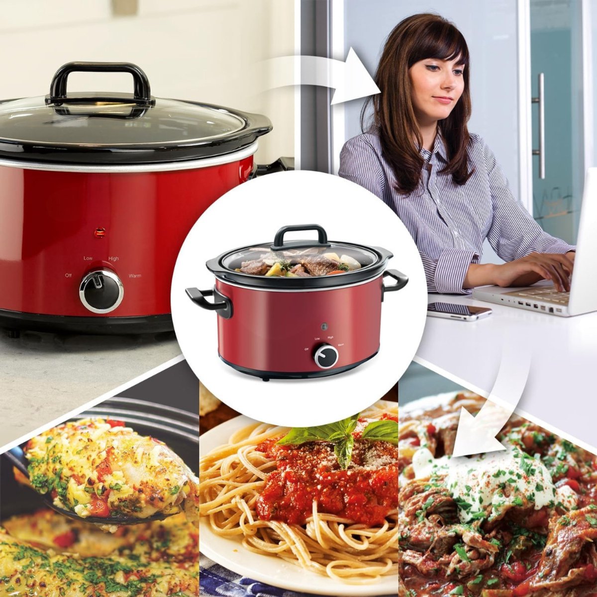 RWB® Crockpot Multicoocker - Crockpot - Multicoocker - Rood - 30 x 22 x 31 cm – foto 2