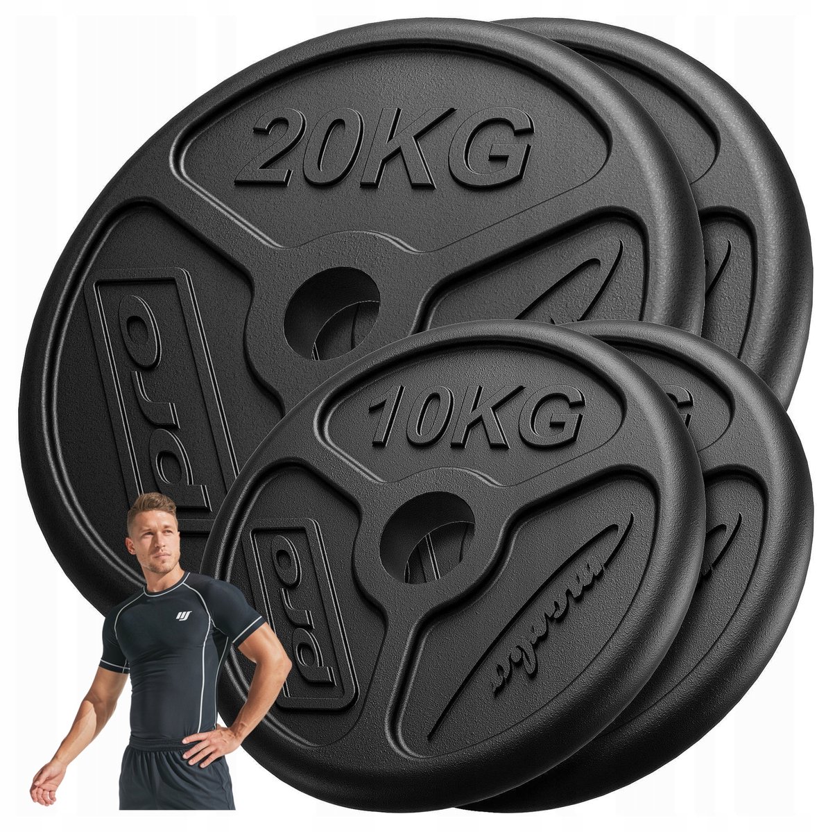 Marbo Sport - Olympische halterschijven set - Olympic Weight Plates - 60 kg - Gietijzer - Voor halterstang en krachttraining - Zwart